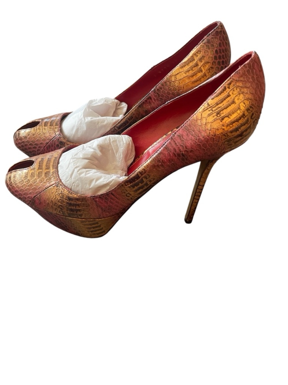 Sergio Rossi Metallic Pink and Gold Peep-Toe Stiletto Heels